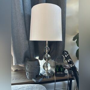 Clear Glass Orb Table Lamp with White Shade